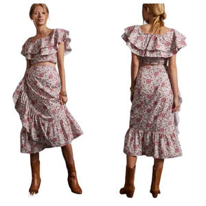 Anthropologie Forever That Girl Floral Ruffled Wrap Skirt Set Sz M NEW